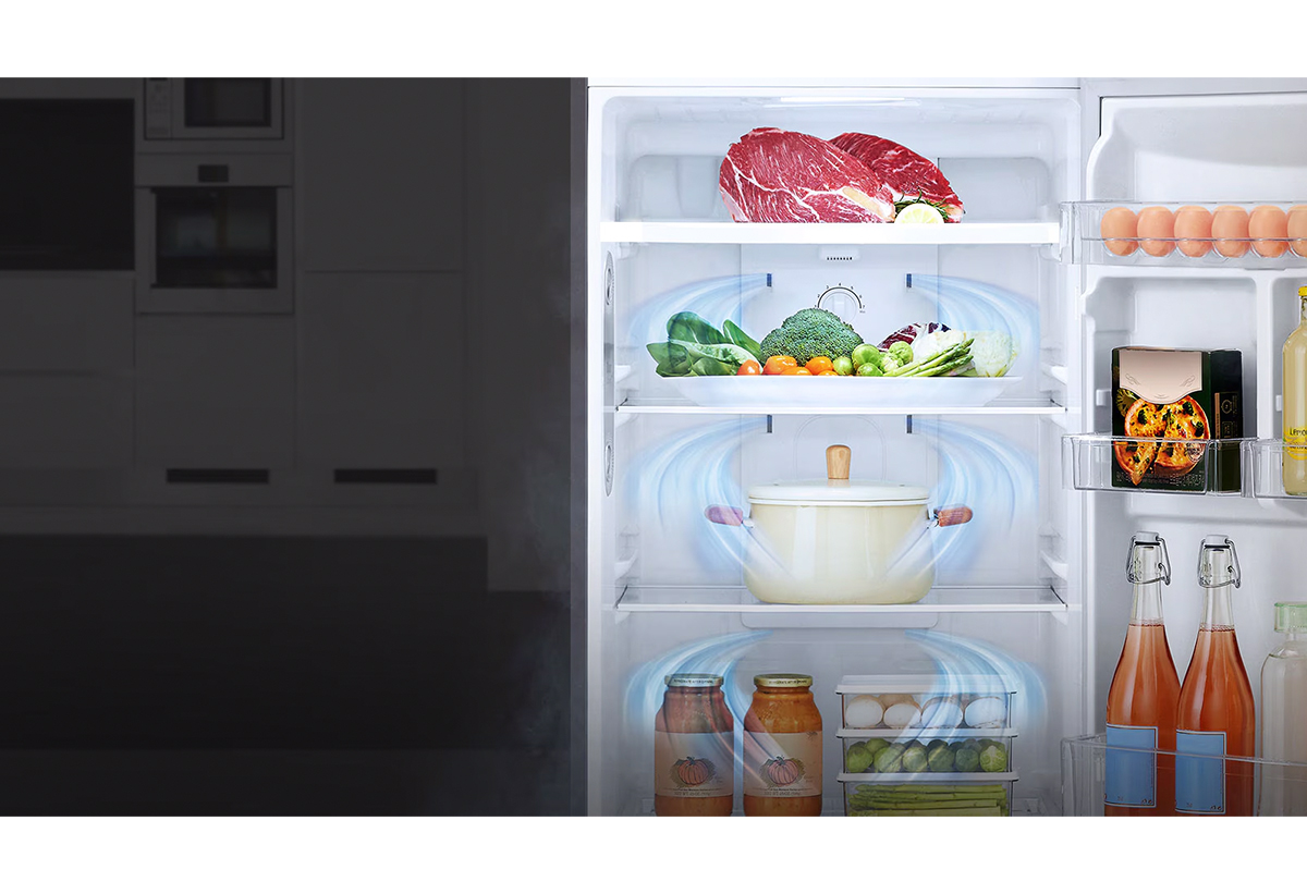 Απεικονίζεται η συσκευή ανοιχτή με ενδείξεις που δηλώνουν τη λειτουργία του συστήματος Multi Air Flow.